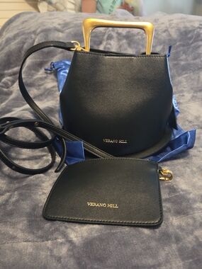 Verano Hill Black Leather Top-Handle Crossbody Bag with Pouch